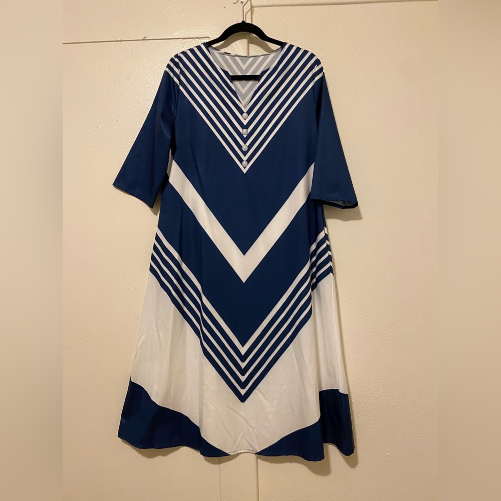 Large Women's Casual Dress Midi Dress Blue Half Sleeve